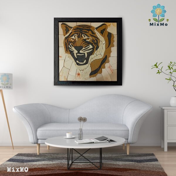 ⁦TIGER MOSAIC BACKSPLASH | Wild Jungle Animal Mosaic Murals For Living Room Walls | Tiger Face Artwork Tiles For Interior Room Walls Decor 50*50cm⁩ - الصورة ⁦2⁩