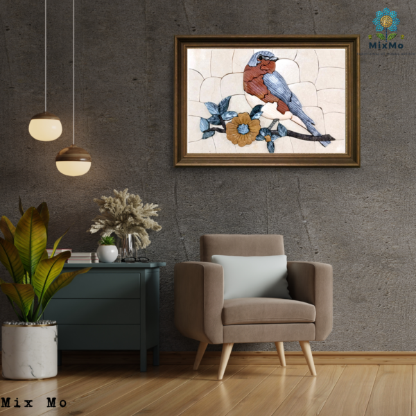 ⁦Enchanting Bird Mosaic Art | Handcrafted 40 x 60 cm Recycled Stone Artwork⁩ - الصورة ⁦4⁩