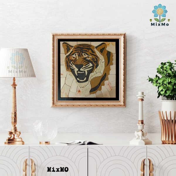 ⁦TIGER MOSAIC BACKSPLASH | Wild Jungle Animal Mosaic Murals For Living Room Walls | Tiger Face Artwork Tiles For Interior Room Walls Decor 50*50cm⁩ - الصورة ⁦4⁩