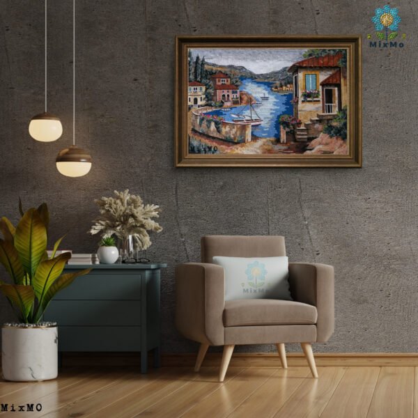 ⁦Natural House on a River Mosaic Artwork - 80x110 cm⁩ - الصورة ⁦4⁩
