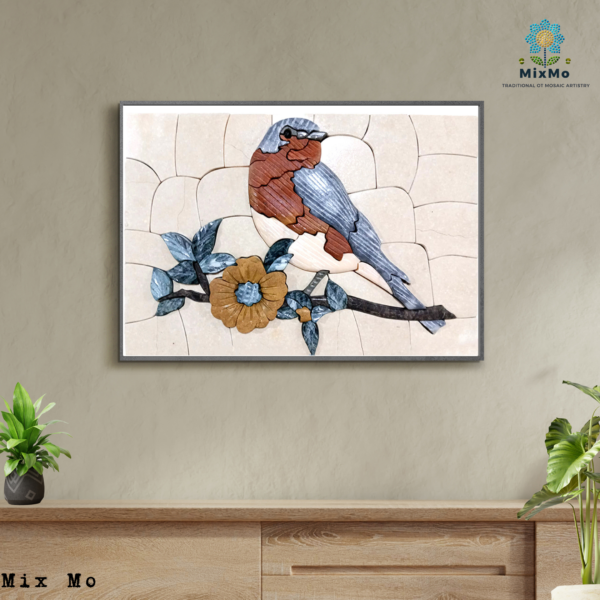 ⁦Enchanting Bird Mosaic Art | Handcrafted 40 x 60 cm Recycled Stone Artwork⁩ - الصورة ⁦2⁩