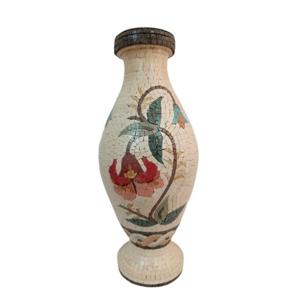 ⁦Mosaic Clay Vase with Flowers on White (20 × 35 cm)⁩ - الصورة ⁦2⁩