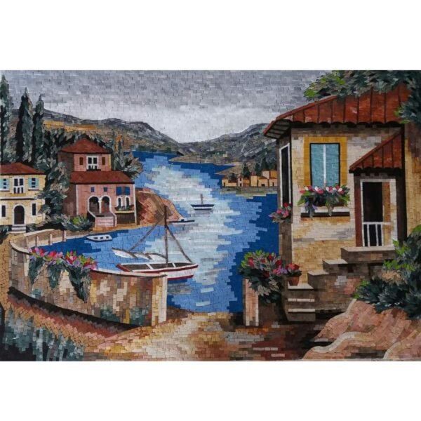 Natural House on a River Mosaic Artwork - 80x110 cm