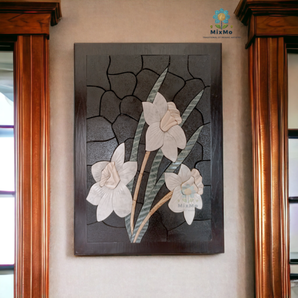 White Rose" Mosaic Artwork – 40×50 cm