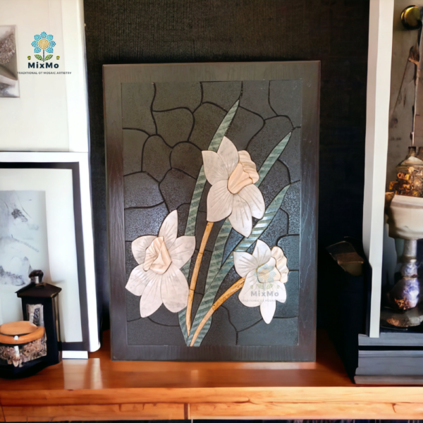 ⁦White Rose" Mosaic Artwork – 40×50 cm⁩ - الصورة ⁦2⁩
