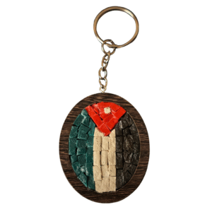 Handmade mosaic keychain featuring a beautiful Jordan flag design with natural stones