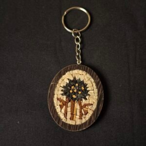Handmade Mosaic Keychain – Madaba Tree Design with Natural Stone