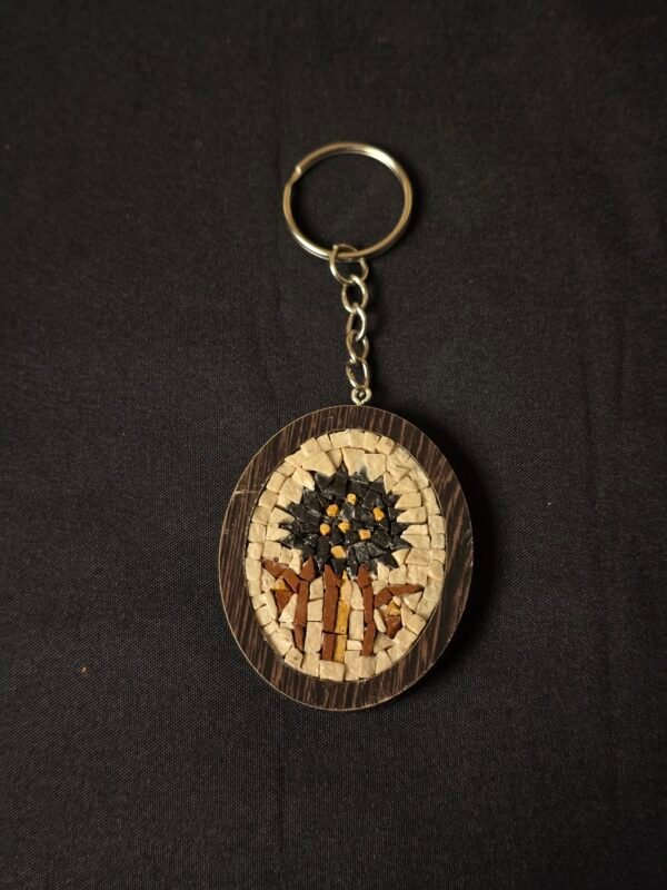 Handmade Mosaic Keychain – Madaba Tree Design with Natural Stone