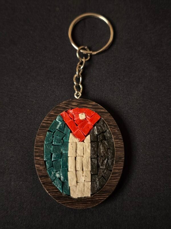 Handmade Mosaic Keychain – Jordan Flag Design with Natural Stone