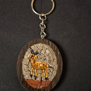 Handmade Mosaic Keychain – Gazelle Design with Natural Stone
