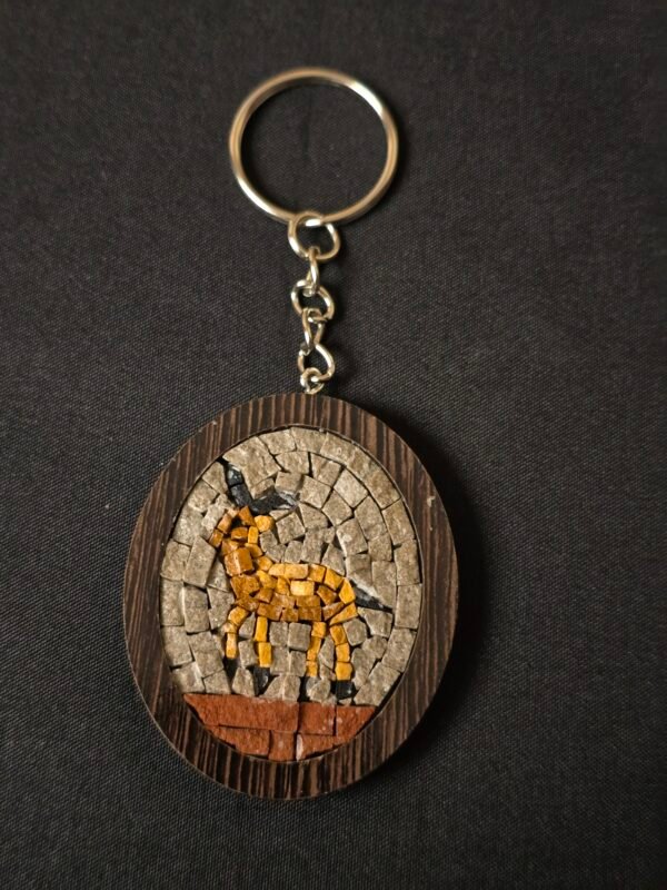 Handmade Mosaic Keychain – Gazelle Design with Natural Stone