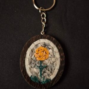 Handmade Mosaic Keychain – Yellow Rose Design with Natural Stone