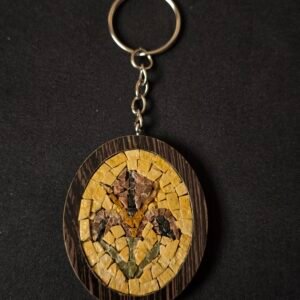 Handmade Mosaic Keychain – Black Iris Design with Natural Stone