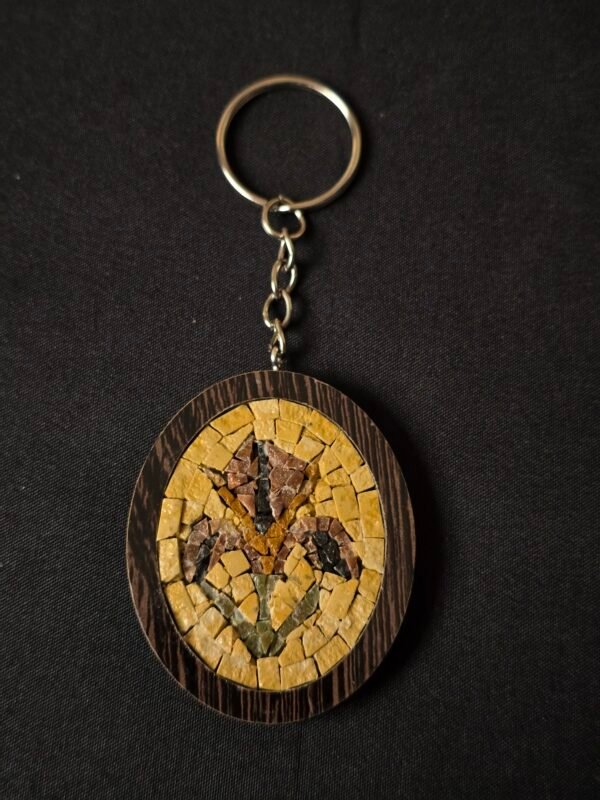 Handmade Mosaic Keychain – Black Iris Design with Natural Stone